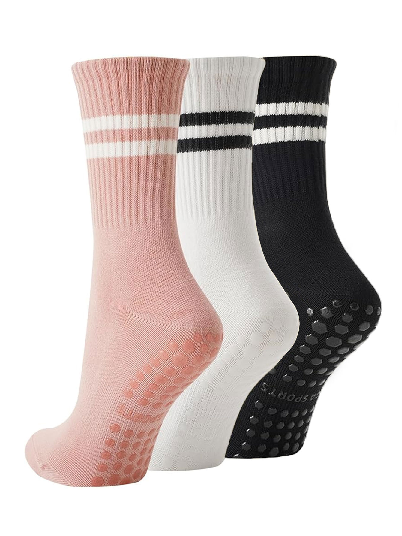 Grip Sock Yoga - ถุงเท้าโยคะ 3 คู่ ถุงเท้ากันลื่นสำหรับผู้หญิง ถุงเท้าพิลาทิสแบบหนา สำหรับออกกำลังกาย