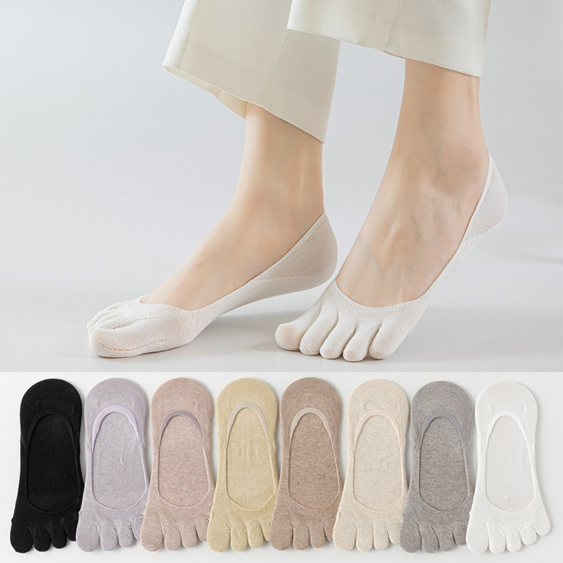 Toe Sock Split - ถุงเท้าผู้หญิงสำหรับฤดูร้อน 1 คู่ แบบห้านิ้ว ผ้าฝ้ายแท้ สีสันสดใส