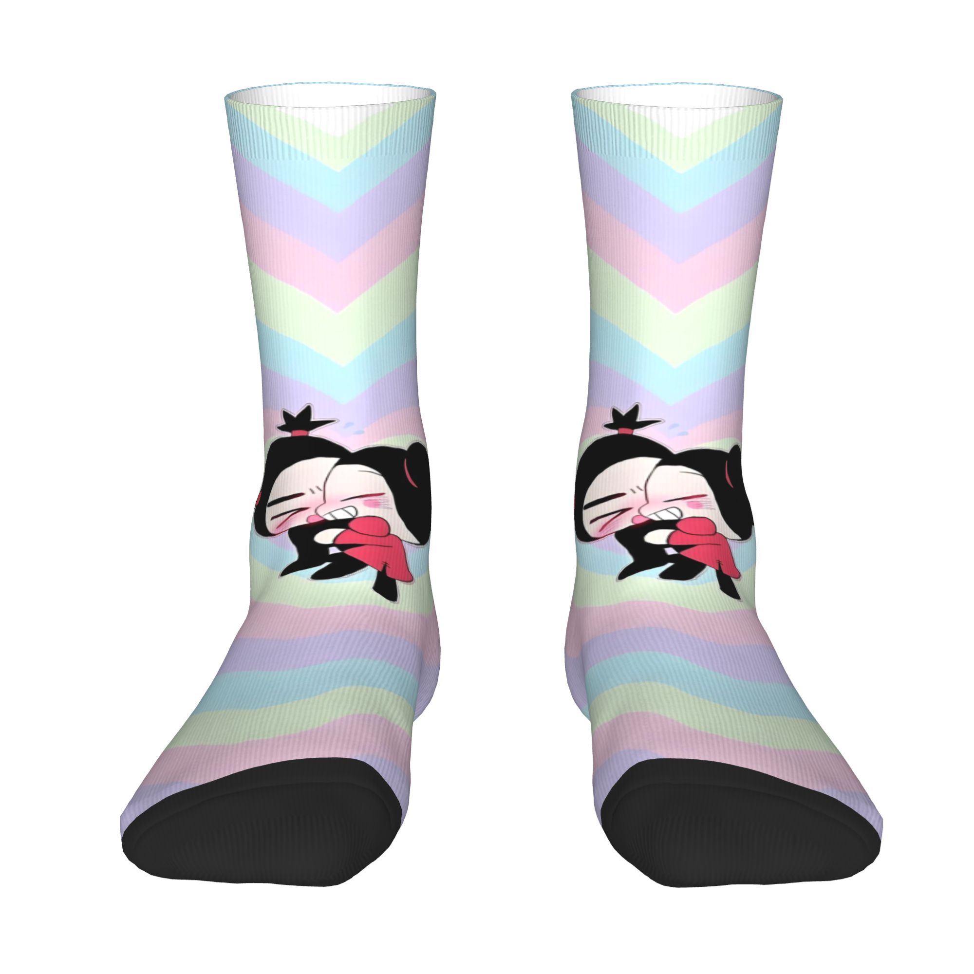 Dress Sock Men - ถุงเท้าลายการ์ตูนน่ารักแบบกำหนดเอง P-Pucca Film สำหรับผู้ชาย ถุงเท้าลำลองแบบยูนิเซ็กส์ พิมพ์ลาย