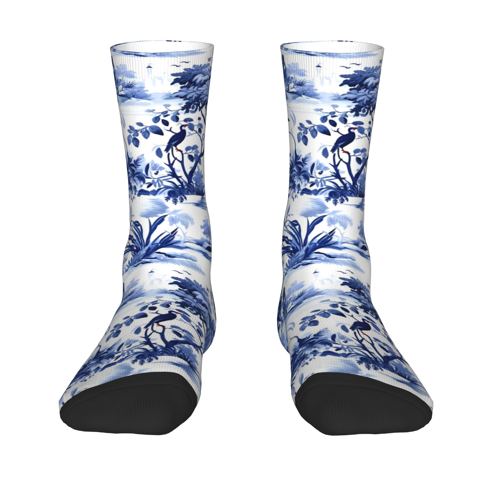 Dress Sock Men - ถุงเท้าข้อสั้นสีน้ำเงินกรมท่าและสีขาวแบบกำหนดเองสำหรับผู้ชายและผู้หญิง ถุงเท้าลาย Toile De Jouy น่ารัก
