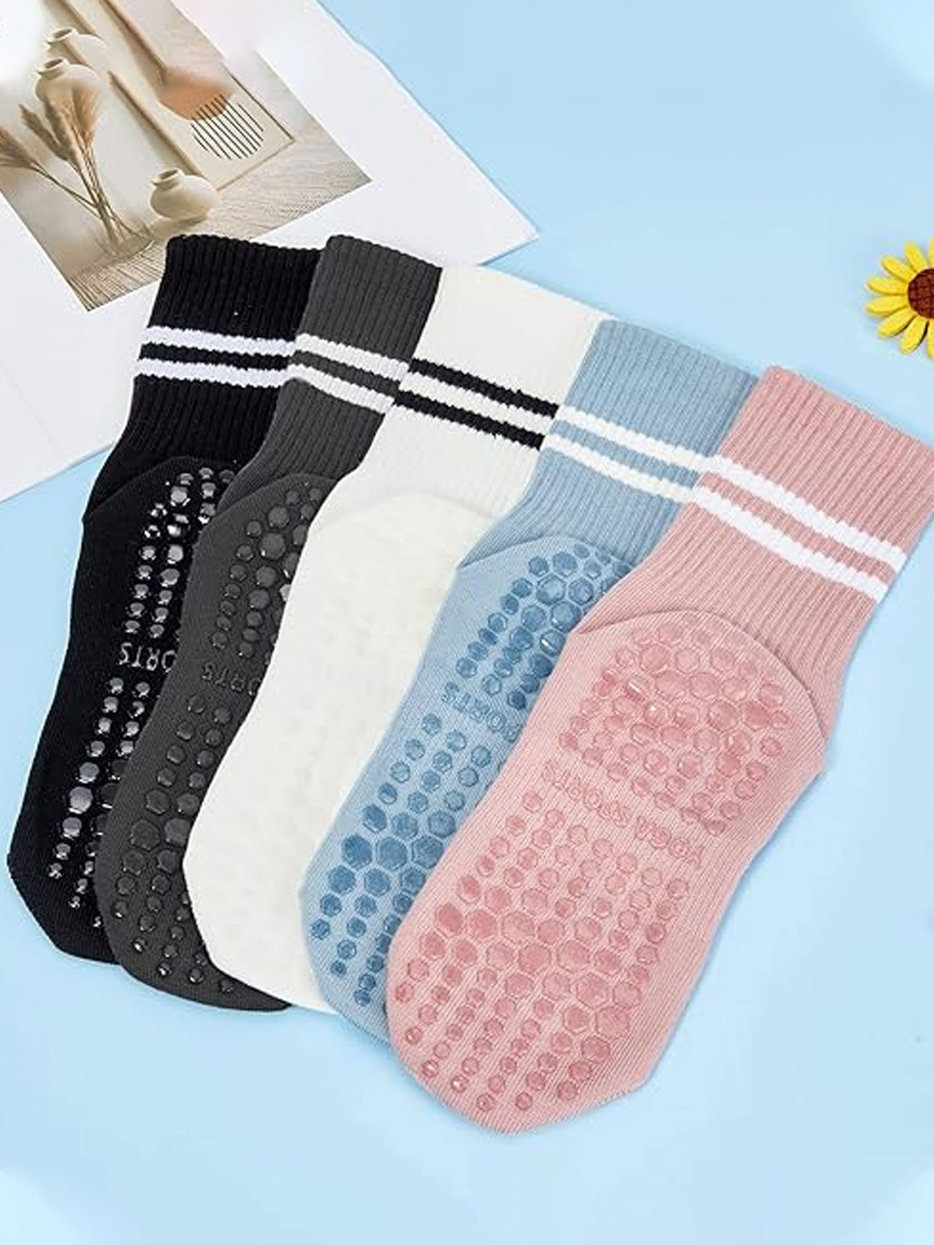 ถุงเท้าโยคะ 3 คู่ ถุงเท้ากันลื - Grip Sock Yoga บทวิจารณ์และราคา