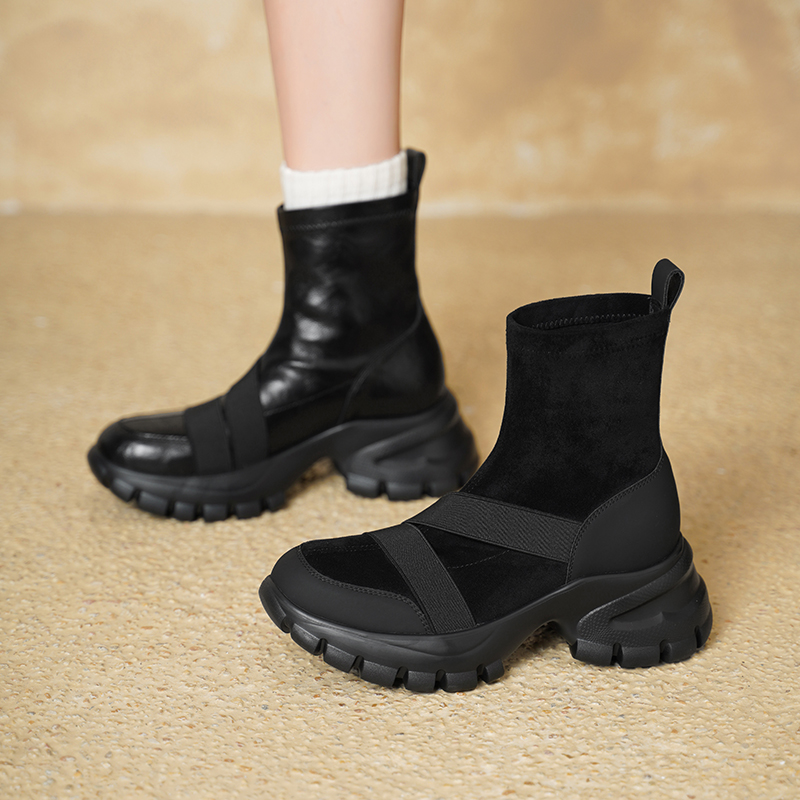 รองเท้าบูทสั้นผู้หญิง หนังกลับ - Toe Sock Split บทวิจารณ์และราคา